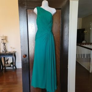Tadashi Shoji  Emerald Green One Shoulder Gown